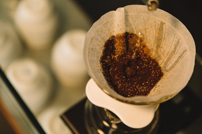coffee grounds in a paper filter