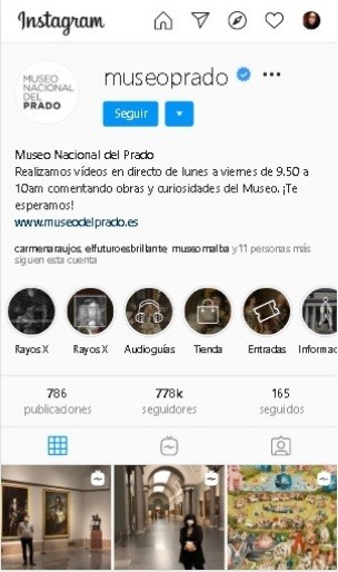 multimodal text-home page of the prado museum on Instagram.